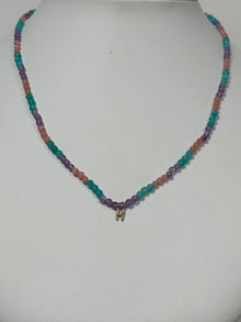 Unicorn Beaded Diamond Initial Necklace | 10K Yellow Gold | 0.03 CTW (Approx) Multicolor Diamond/Diamond/Agate/Rose Quartz/Jade Leaf/Aragonite