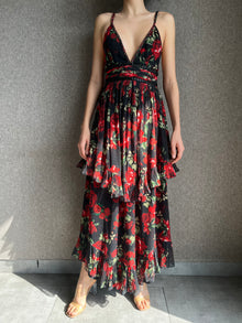 Rococo Sand | Rosie Long Dress | Black w/Red Roses