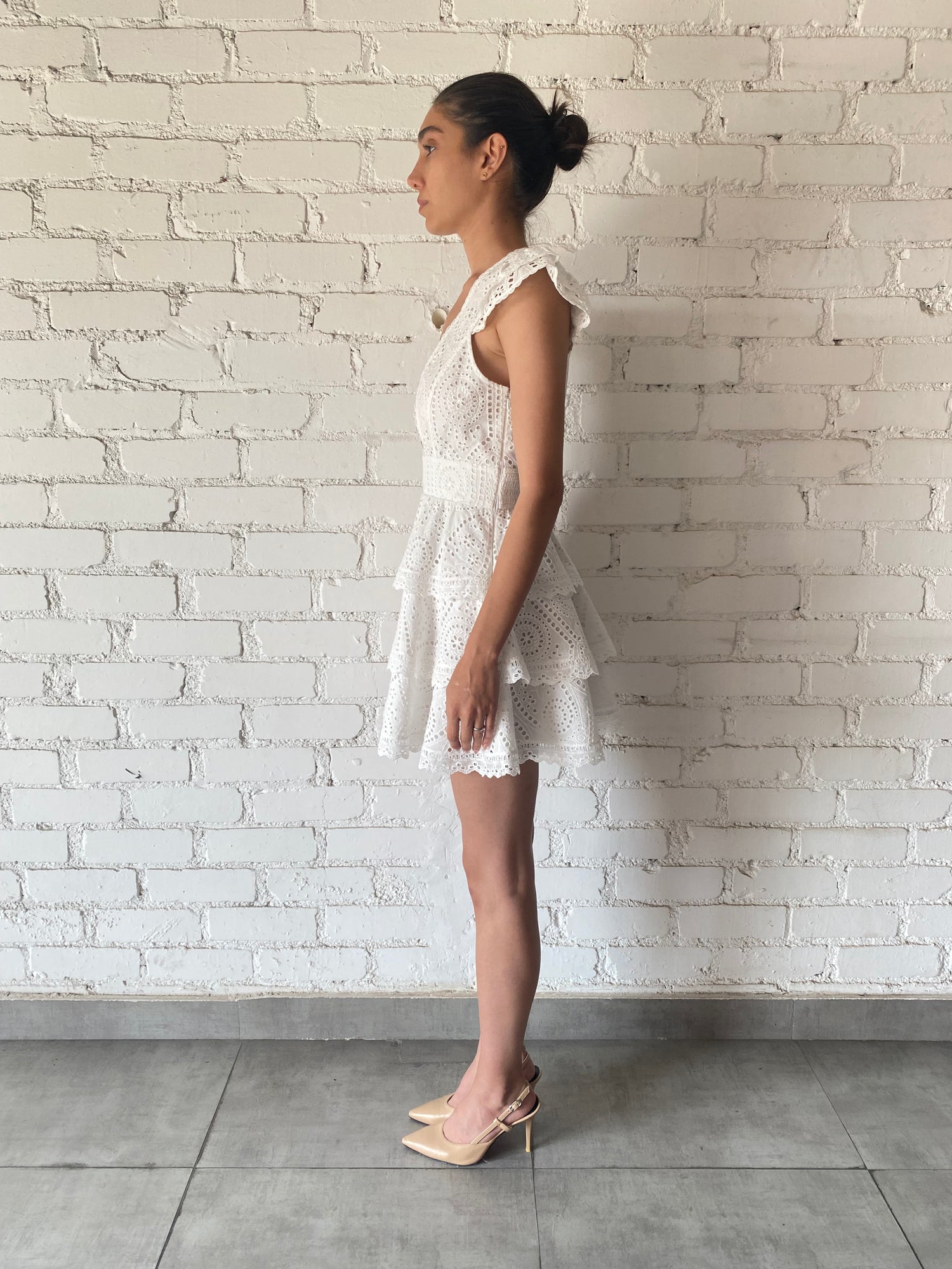 Rococo Sand | V-Neck Mini Dress | Pearl