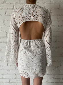 Rococo Sand | Pearl High-Neck Back-Button Mini Dress | Pearl