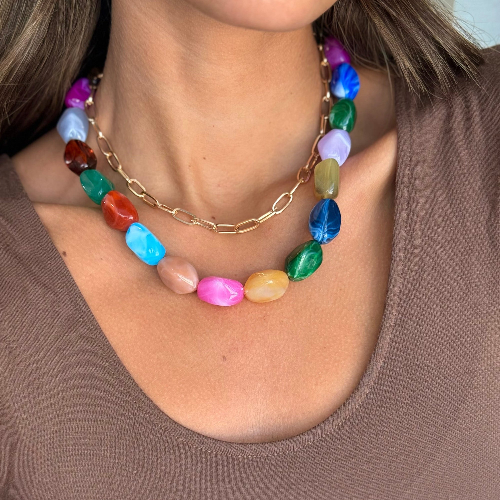 Gold Chain & Multicolor Bead Necklace - Adina's Jewels