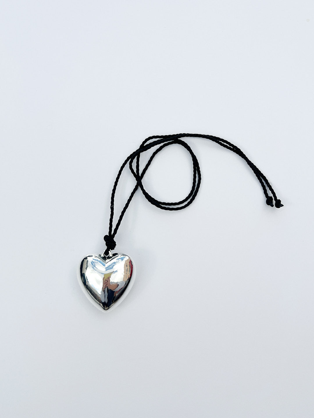 Puffy Heart Necklace | Silver x Black