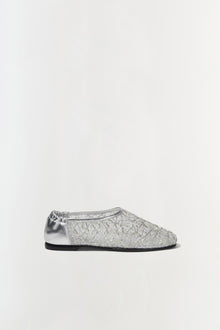 Womens | Eden Metallic Lace Flat | Silver