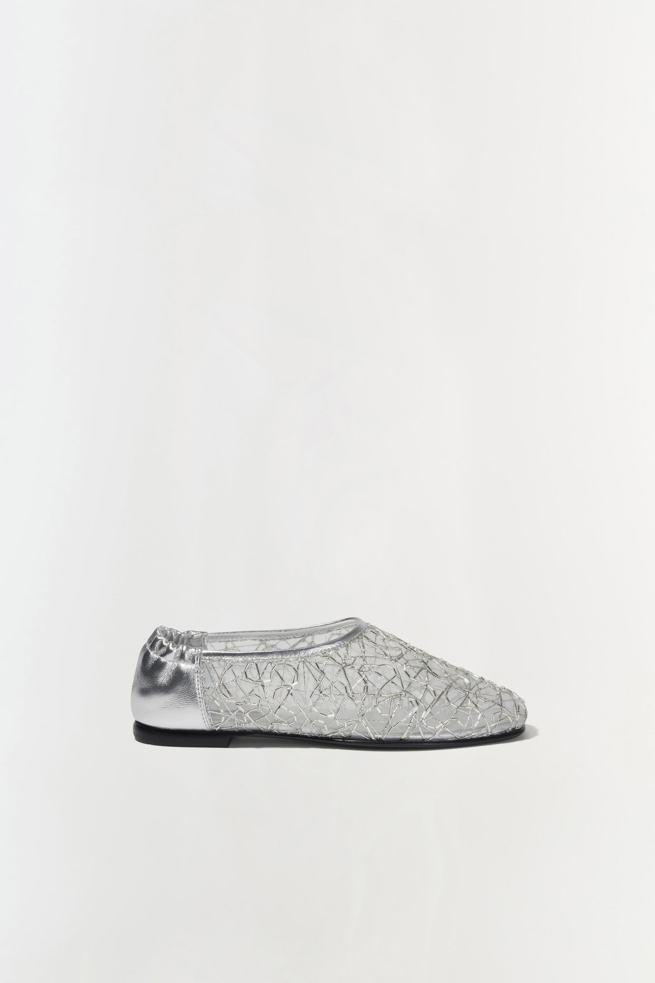 Womens | Eden Metallic Lace Flat | Silver