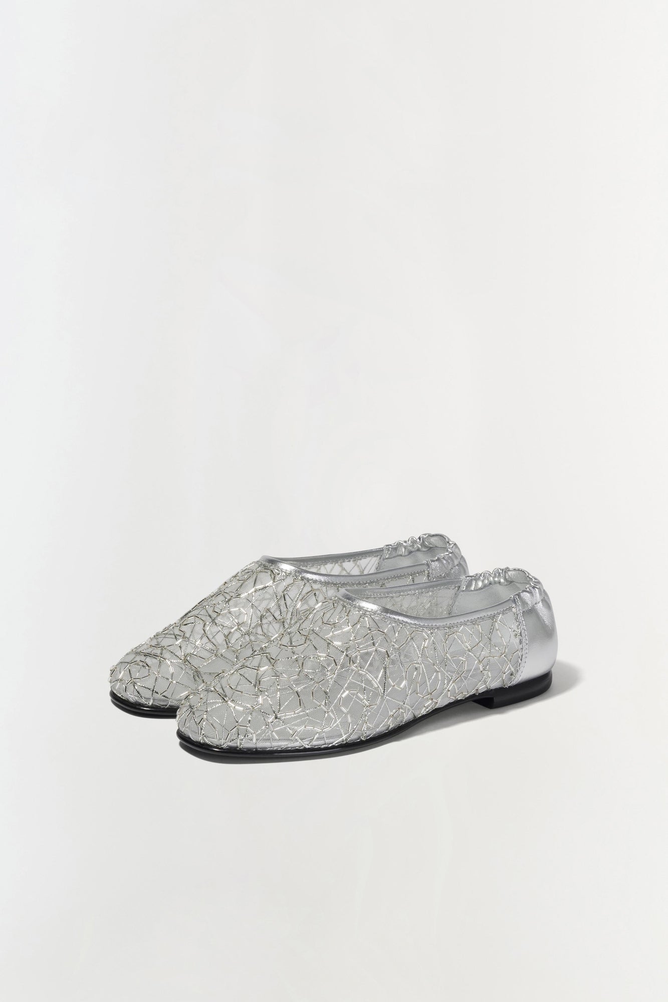 Womens | Eden Metallic Lace Flat | Silver