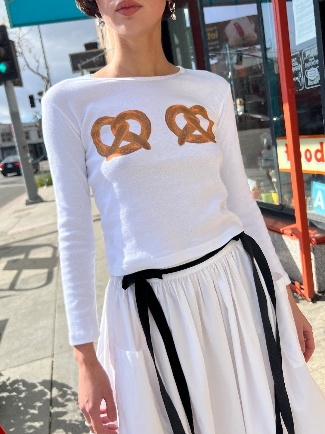 Dana Long Sleeve Tee | White x Pretzels