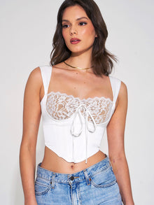 Everly Lace Satin Corset Top | White