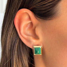 Malachite Gemstone | Baguette Stud Earring | 14K Yellow Gold Plated
