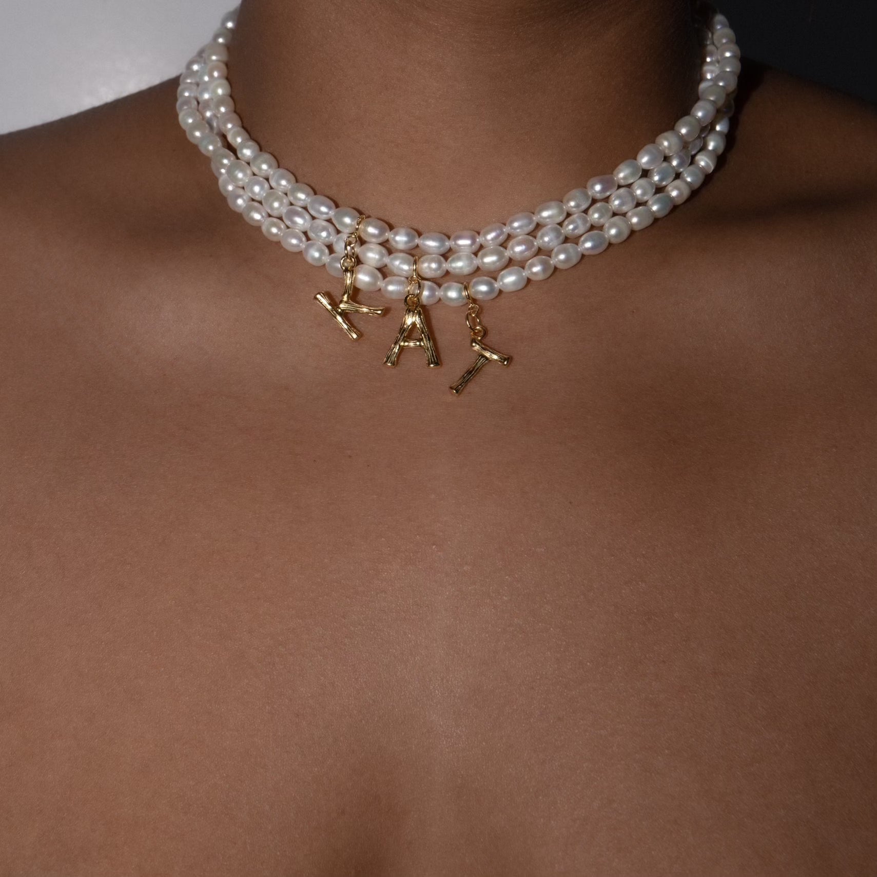 The Bamboo Pearl Initial Necklace | Gold