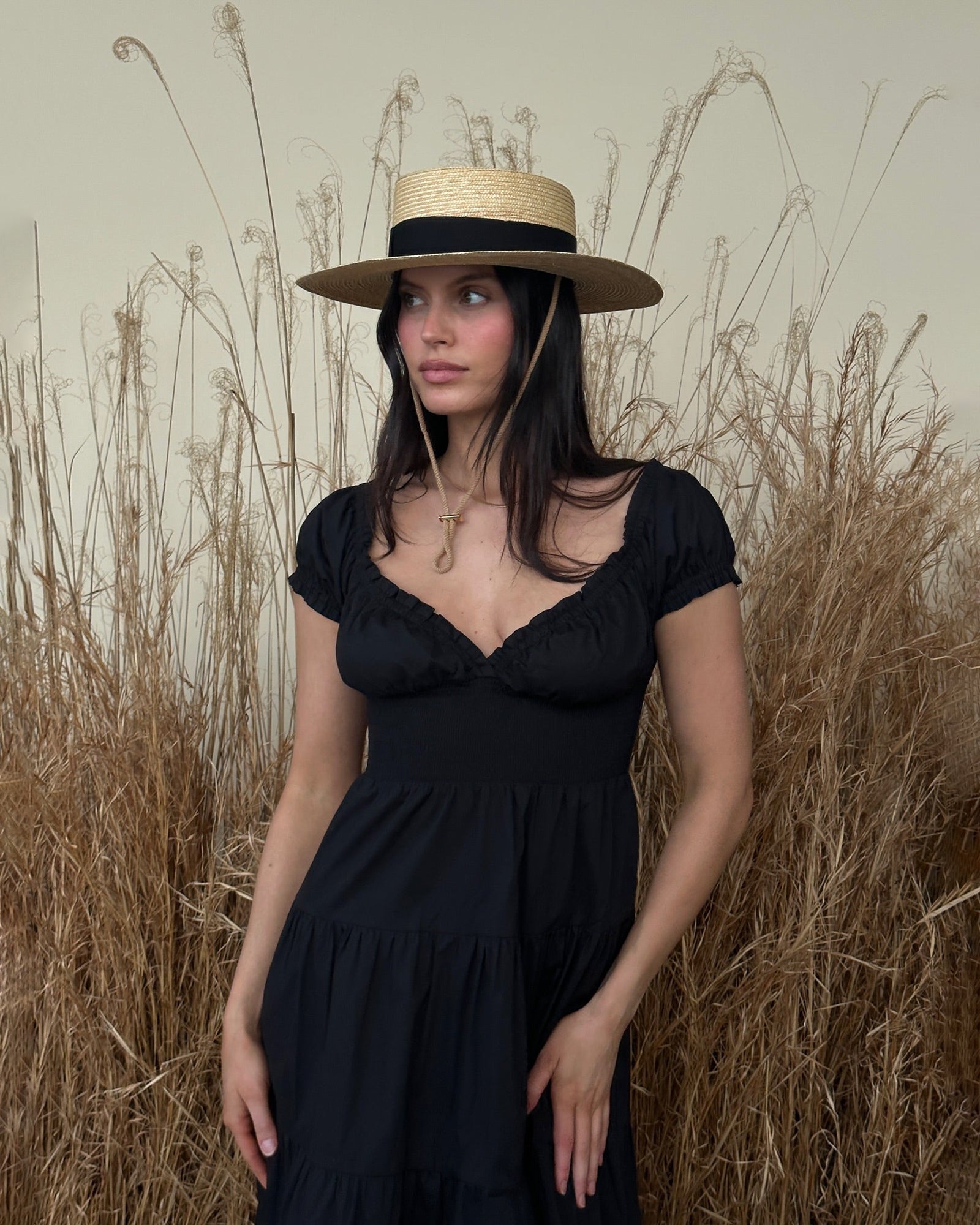 Puff Sleeve Smocked Midi Dress | Black