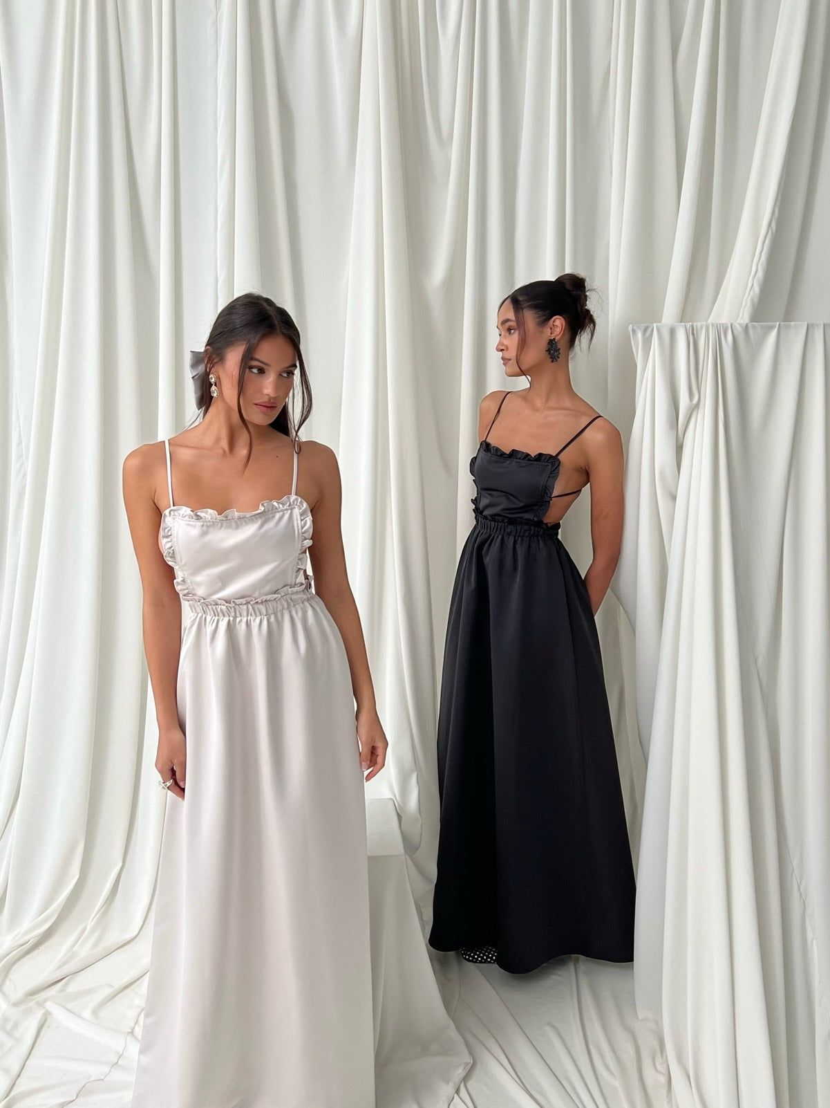 Ruffle Bib Maxi Dress | Black