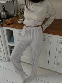 Oversized Long Sleeve Crewneck Top | Cloud Grey/Ivory