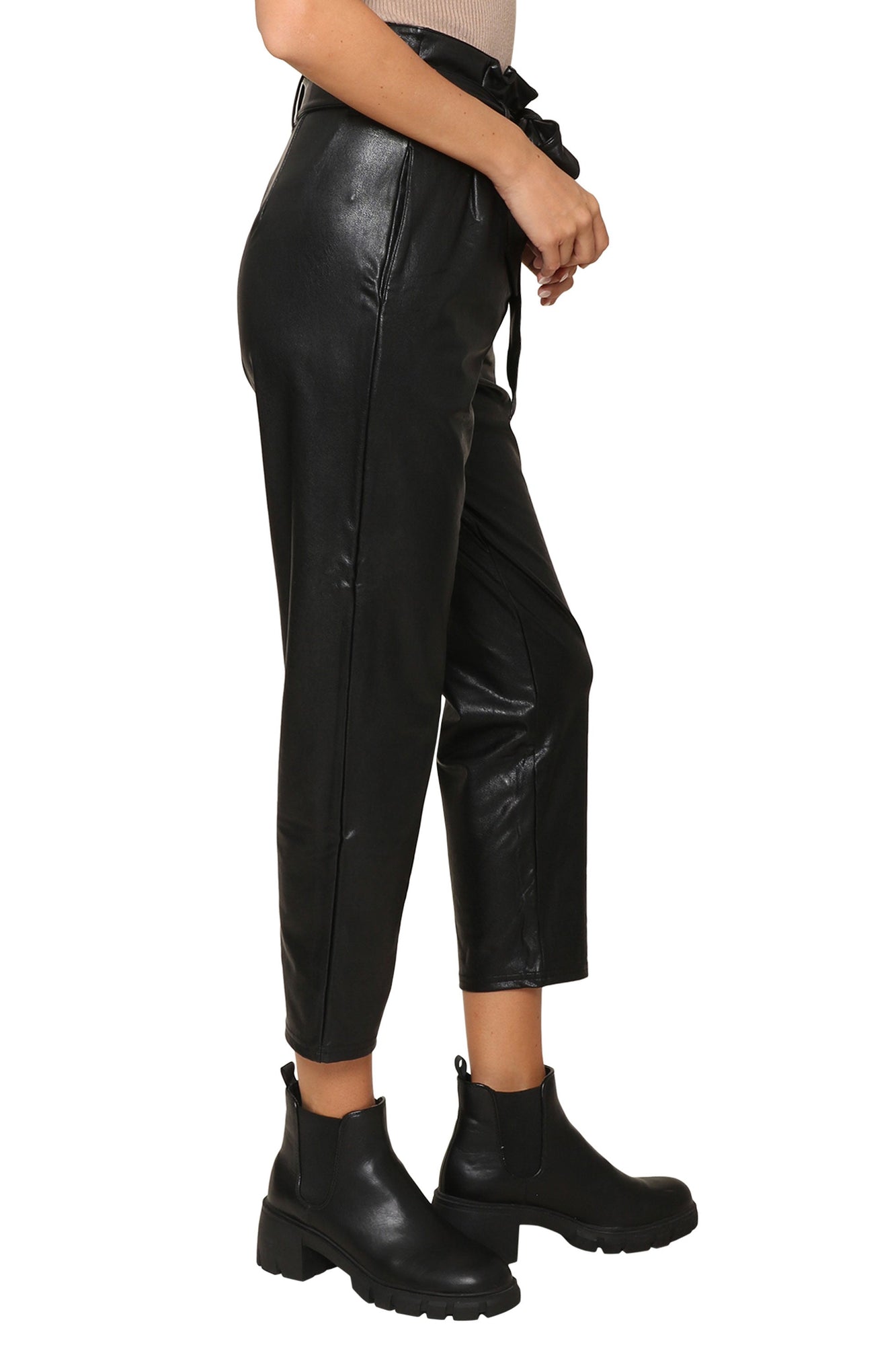Commando | Faux Leather Paperbag Pant | Black