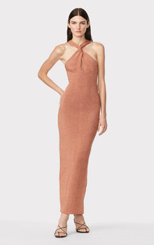 Metallic Twisted Halter Gown | Metallic Copper