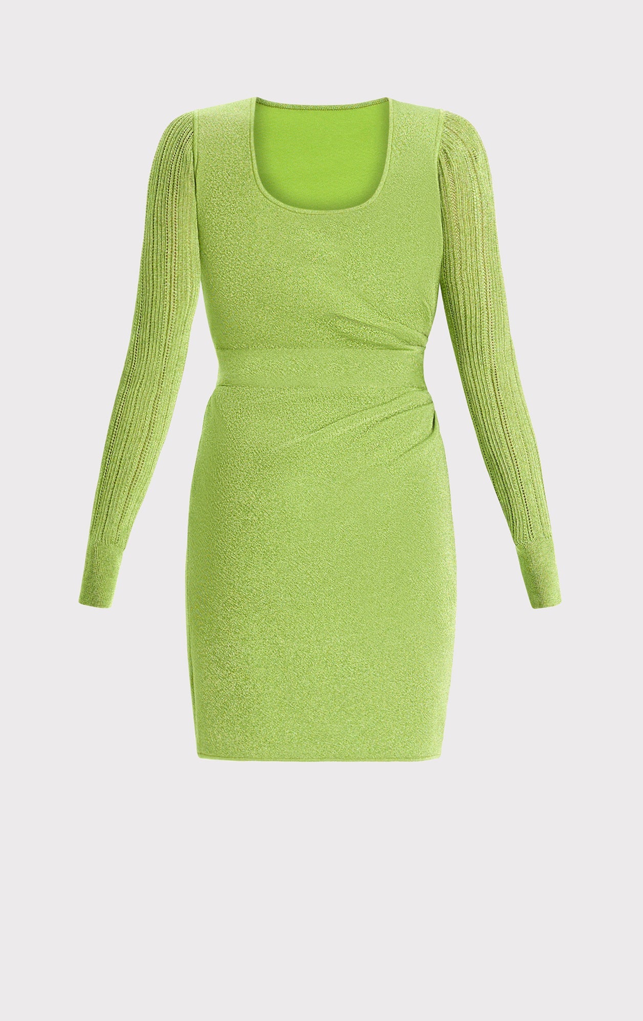 Metallic Bateau Neck Long Sleeve Mini Dress | Metallic Lime