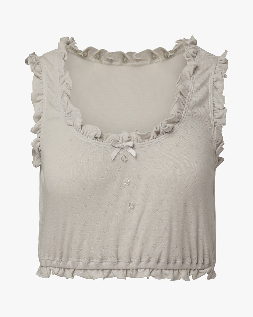 Pointelle Ruffle Tank | Grey