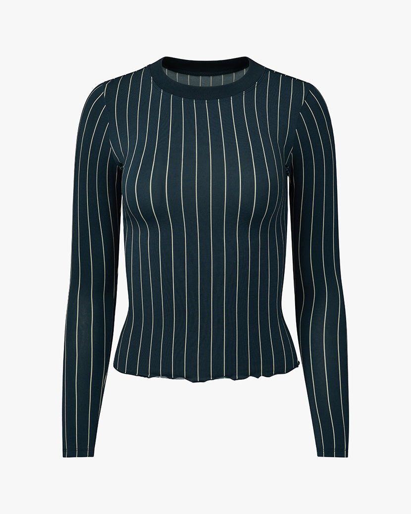 Long Sleeve Crewneck Top | Navy/Cream