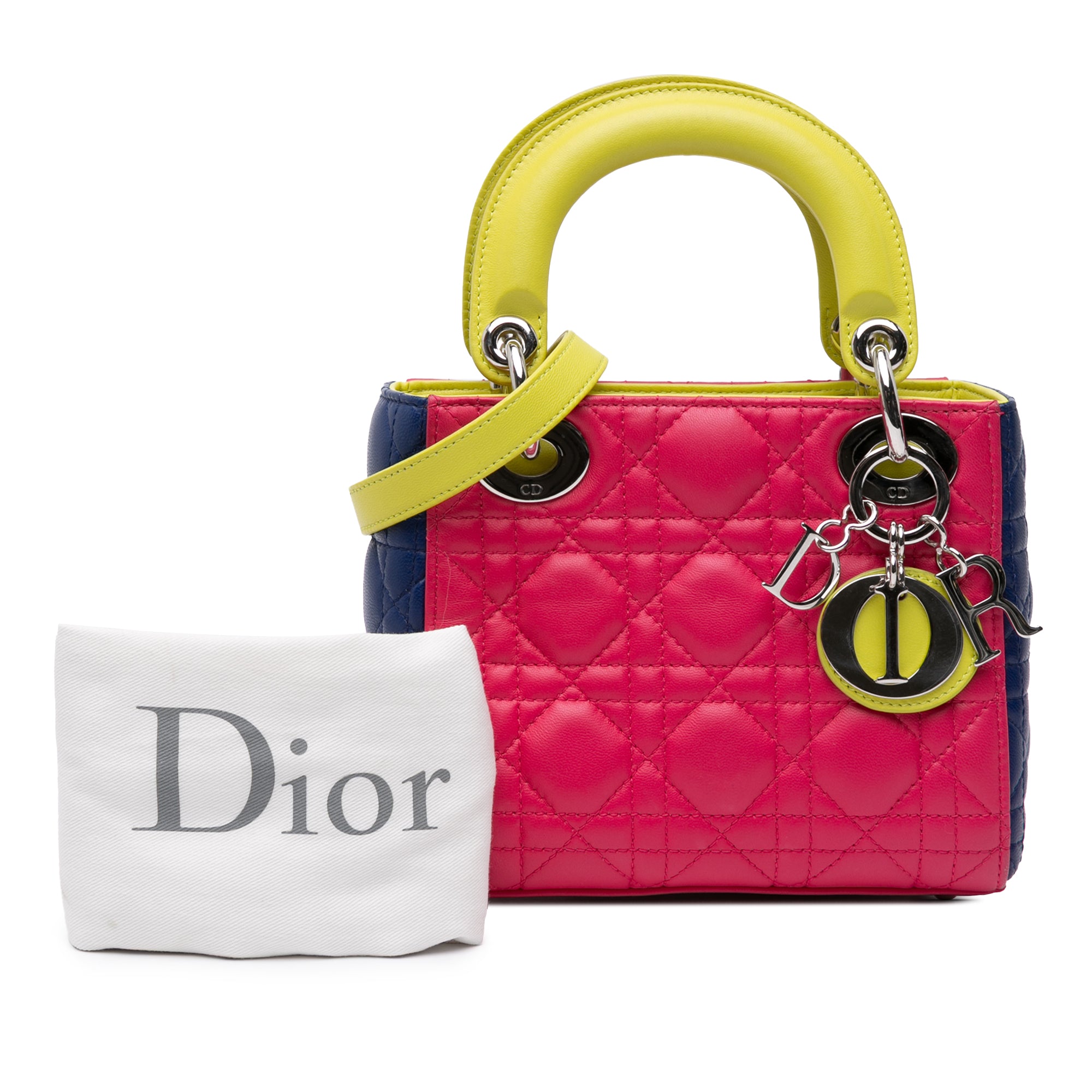 Dior | Pre-Owned Mini Tricolor Lambskin Cannage Lady | Yellow/Pink/Navy