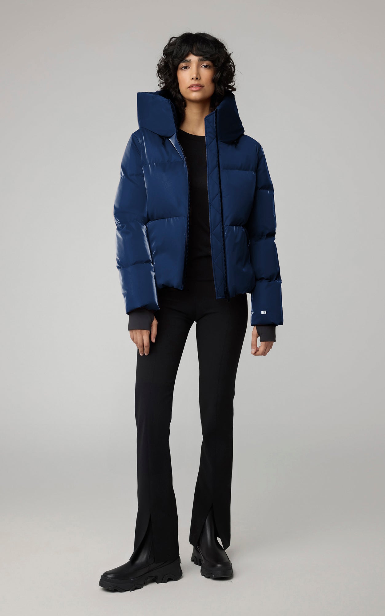 Iroh Relaxed-Fit Velvet Shine Down Coat With Hood | Lapis