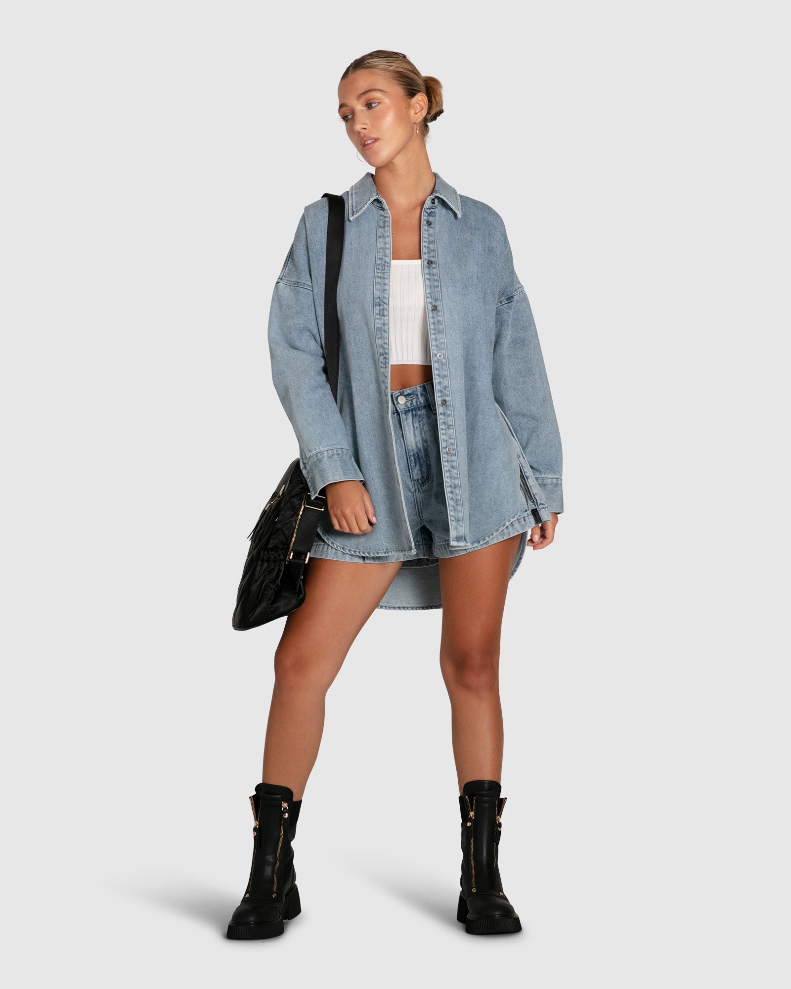 Women | Into Him Oversized Denim Shirt | Stonewash