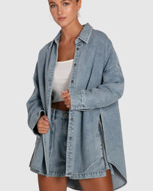 Women | Into Him Oversized Denim Shirt | Stonewash