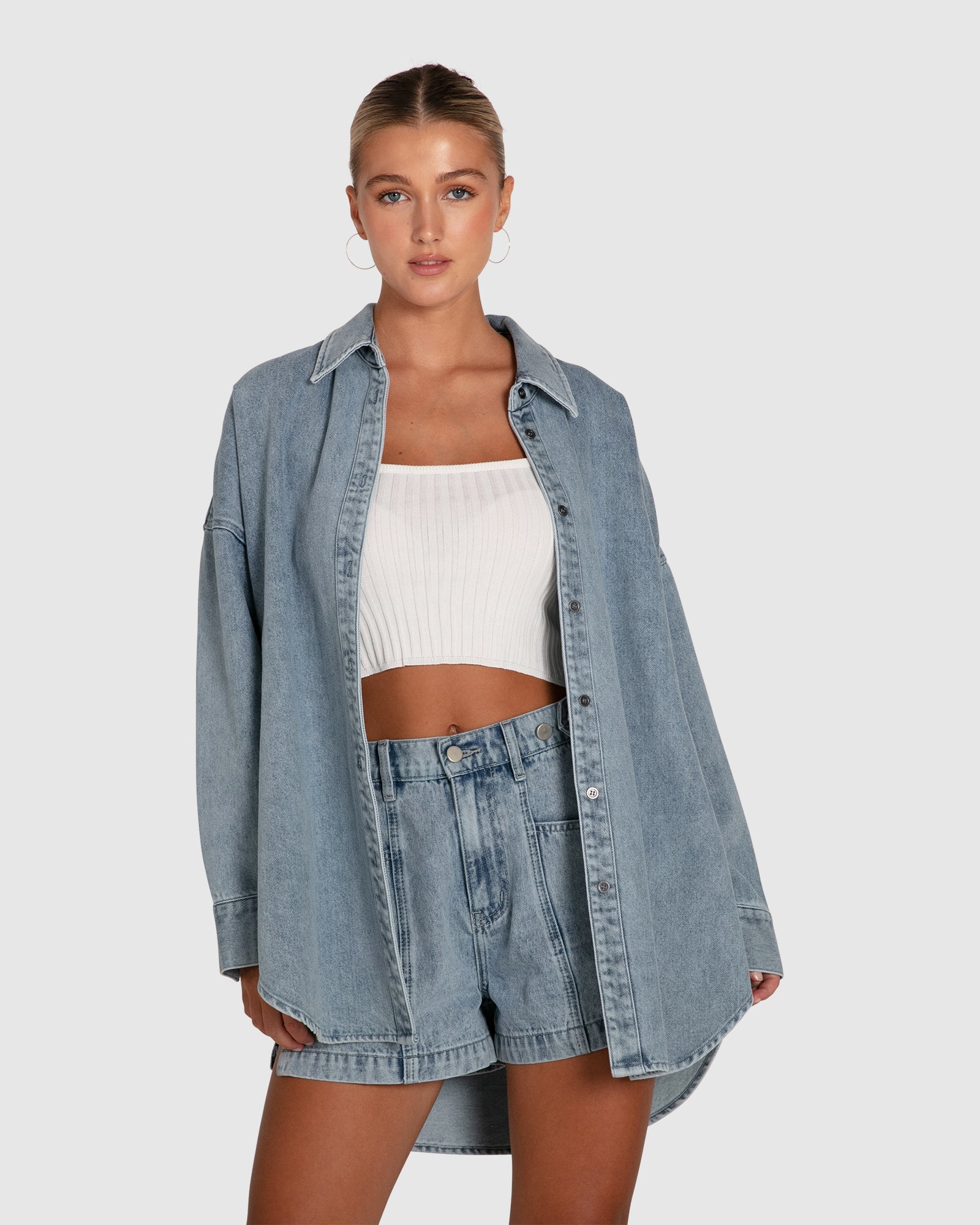 Women | Into Him Oversized Denim Shirt | Stonewash