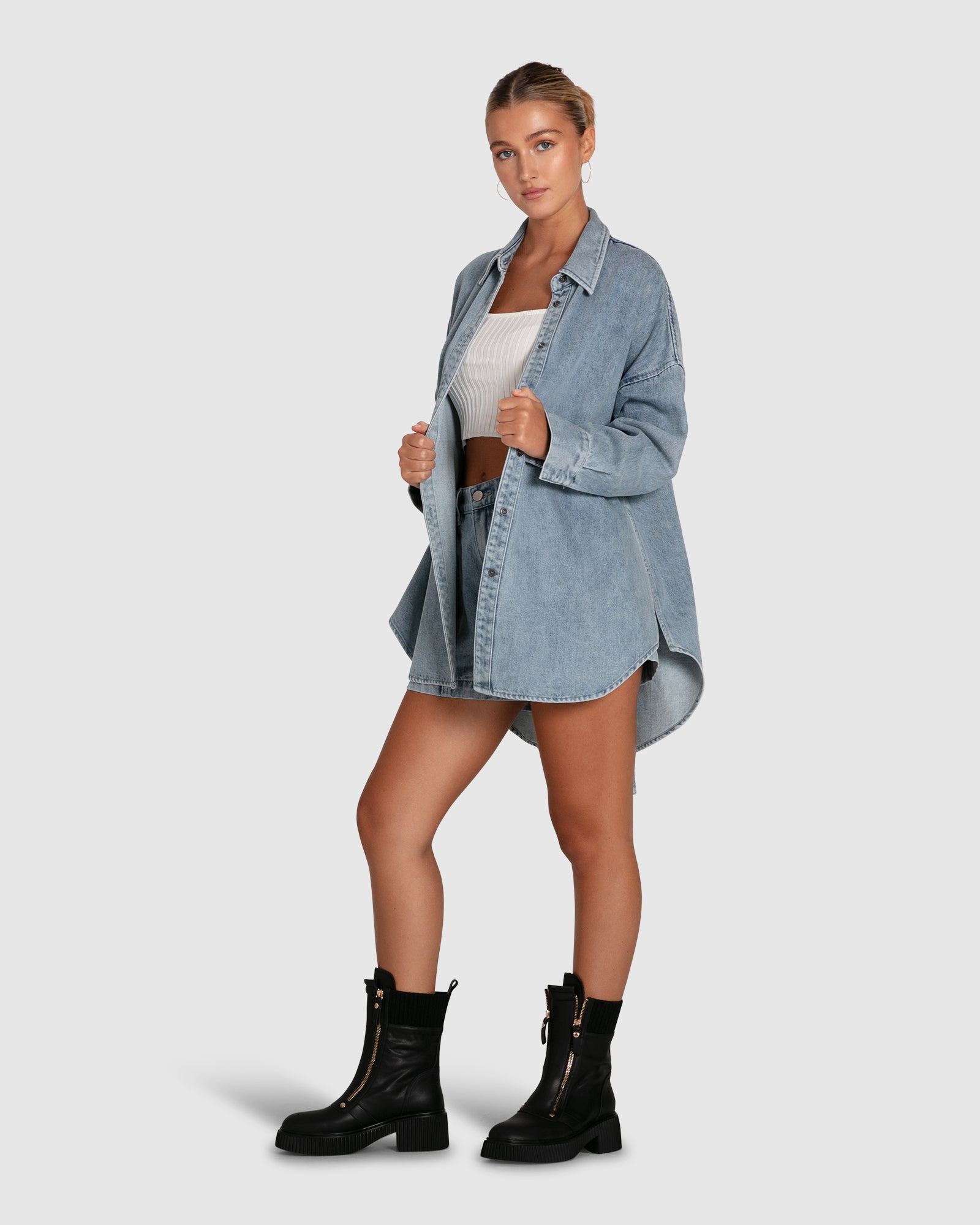 Women | Into Him Oversized Denim Shirt | Stonewash