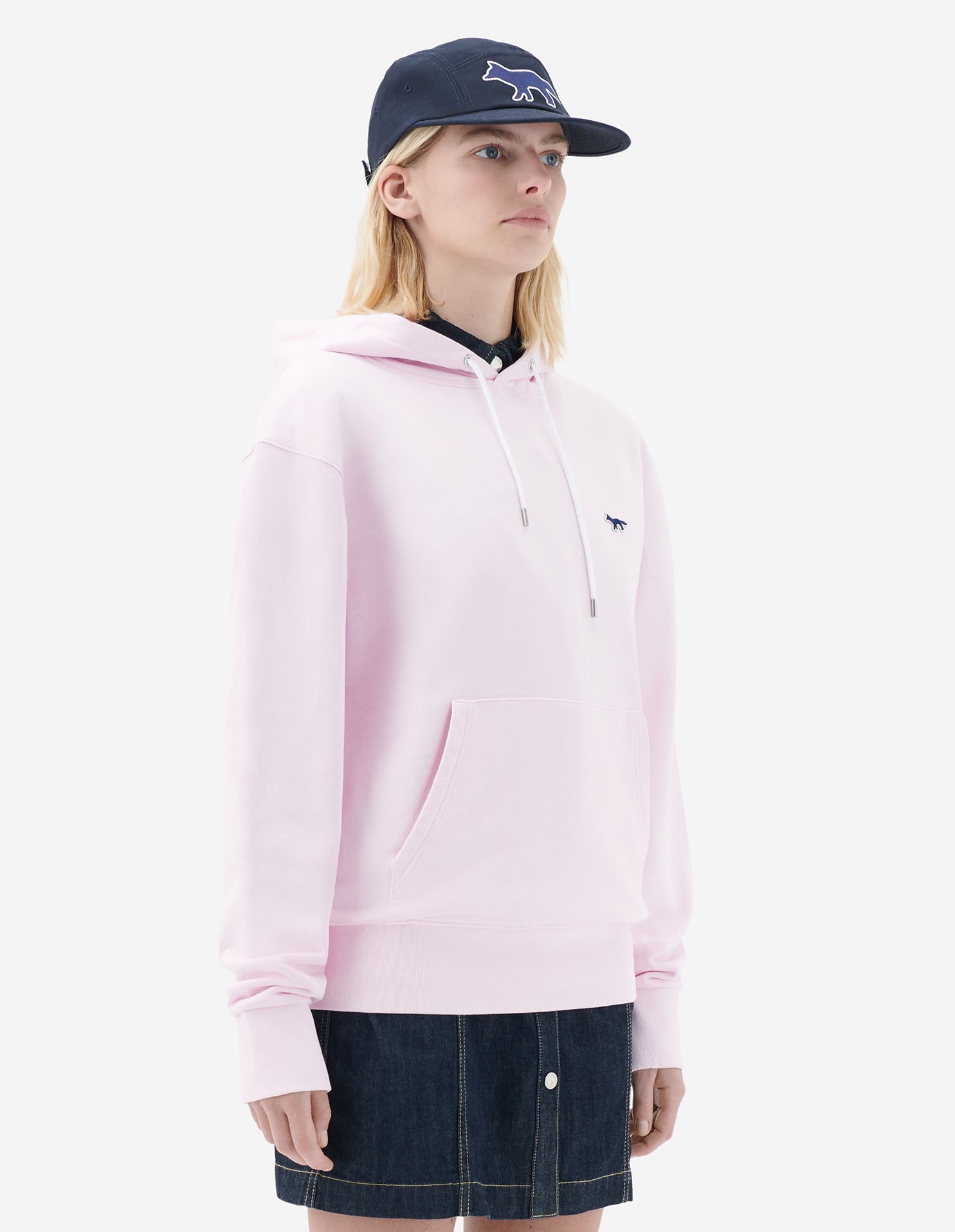 Unisex | Navy Fox Patch Classic Hoodie | Light Pink