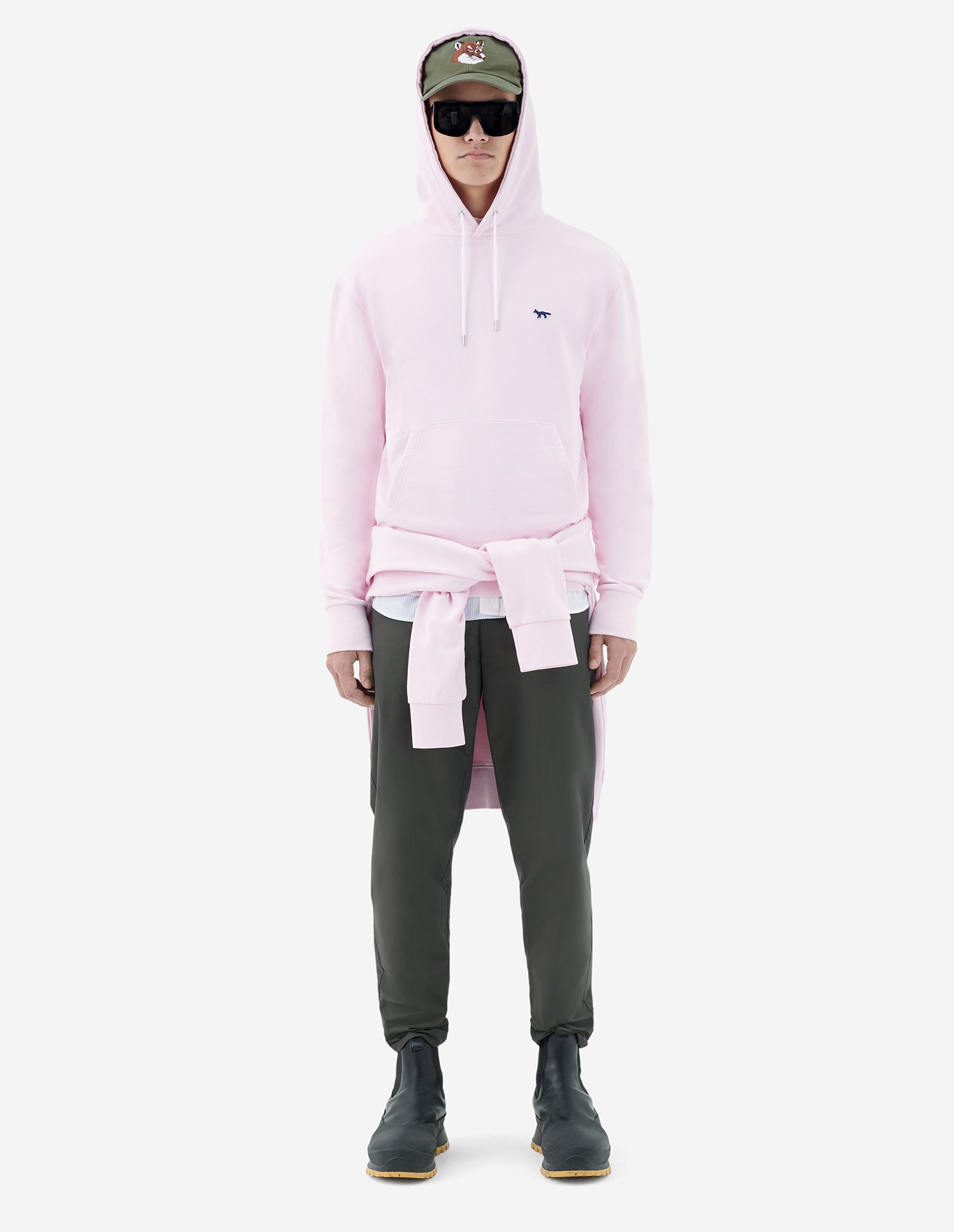Unisex | Navy Fox Patch Classic Hoodie | Light Pink