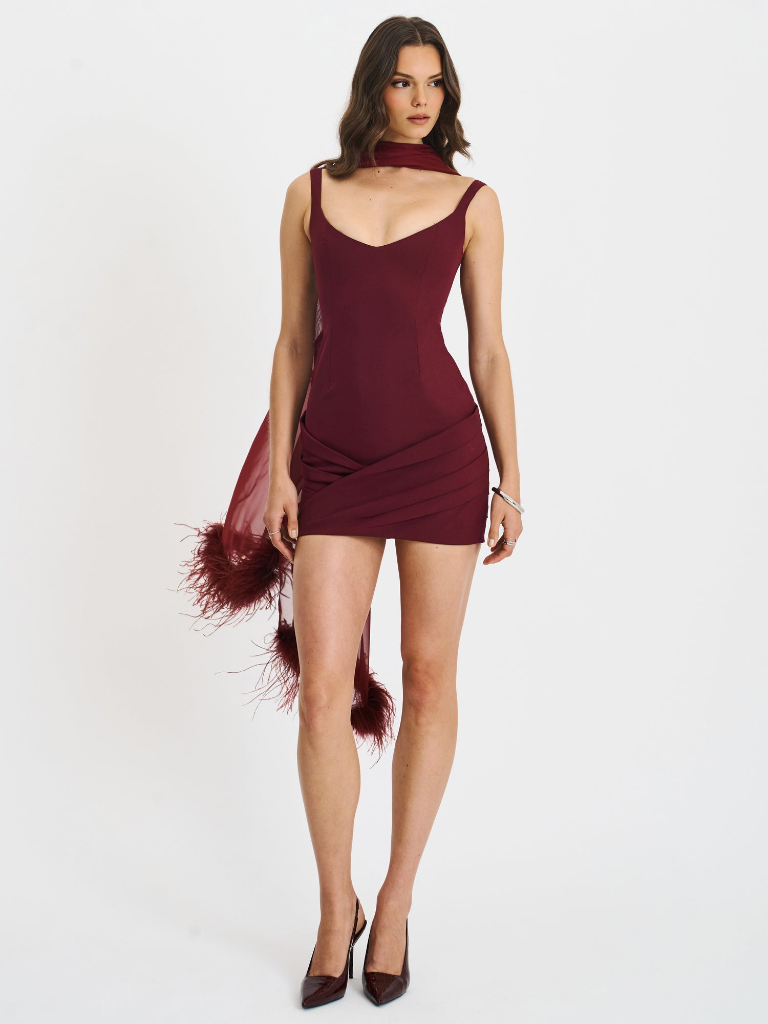 Miss Circle | Tori Pleated Mini Dress with Chiffon Scarf
