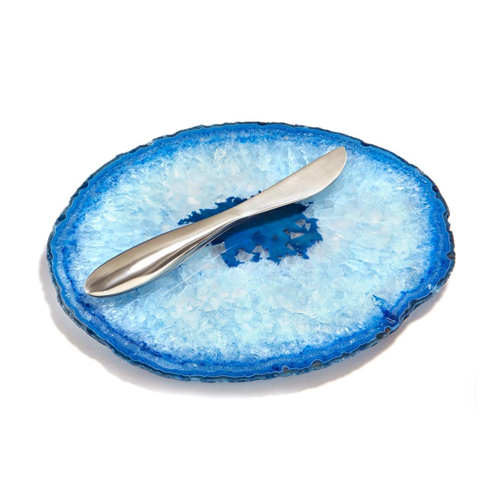 Ita Cheese Plate & Forma Spreader | Nickel-Plated Zinc | Azure Agate