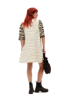 Printed Denim Mini Dress | Pale Khaki