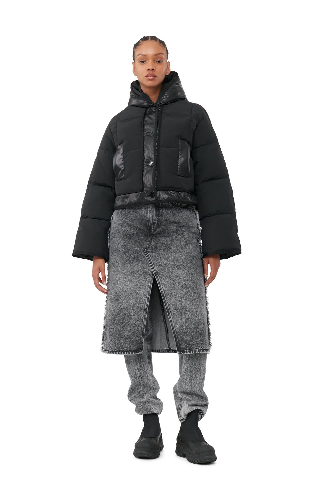 Snow Washed Denim Skirt Jeans | Black Washed