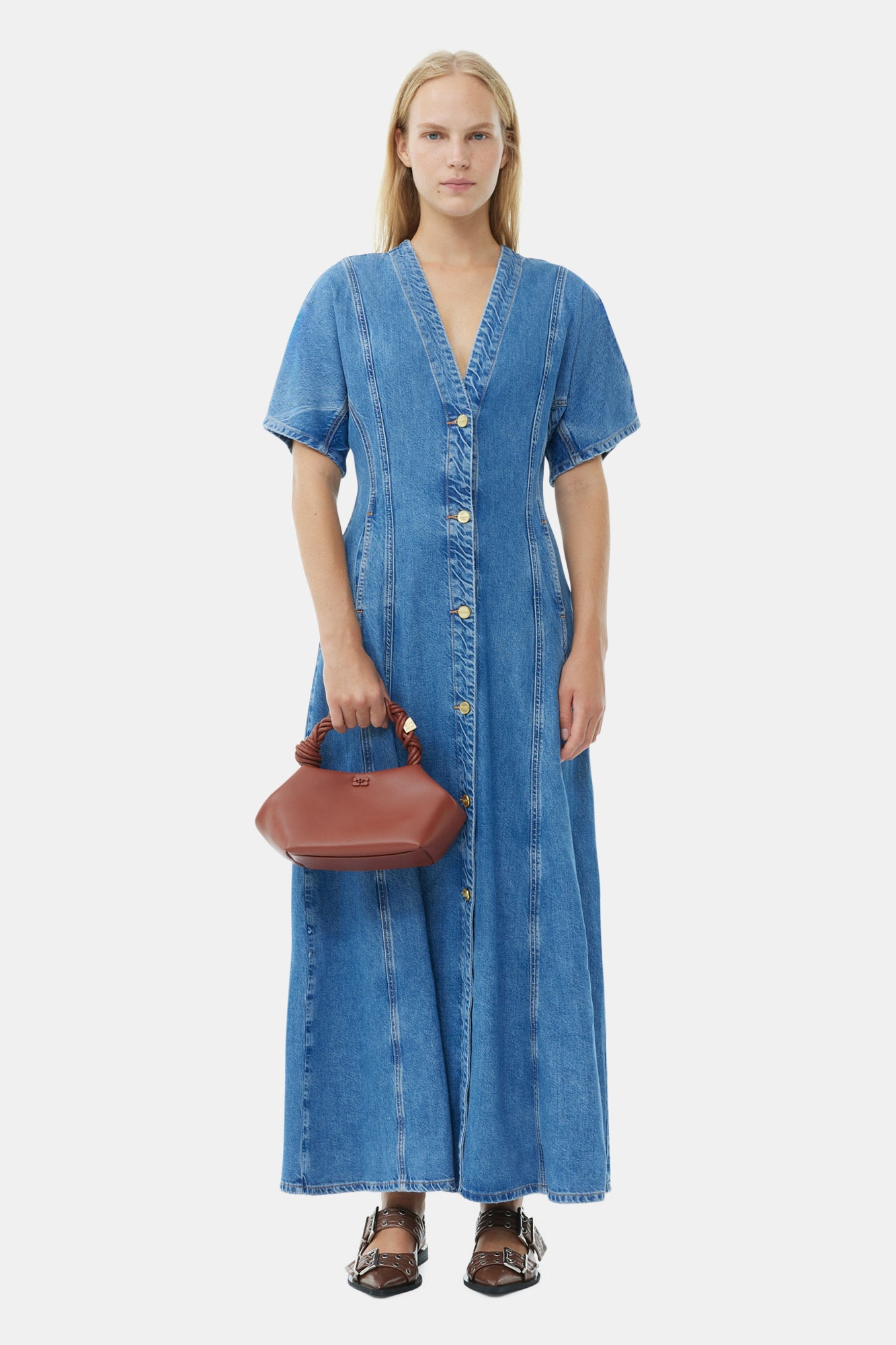 CIRCULOSE Future Denim Maxi Dress | Mid Blue Stone