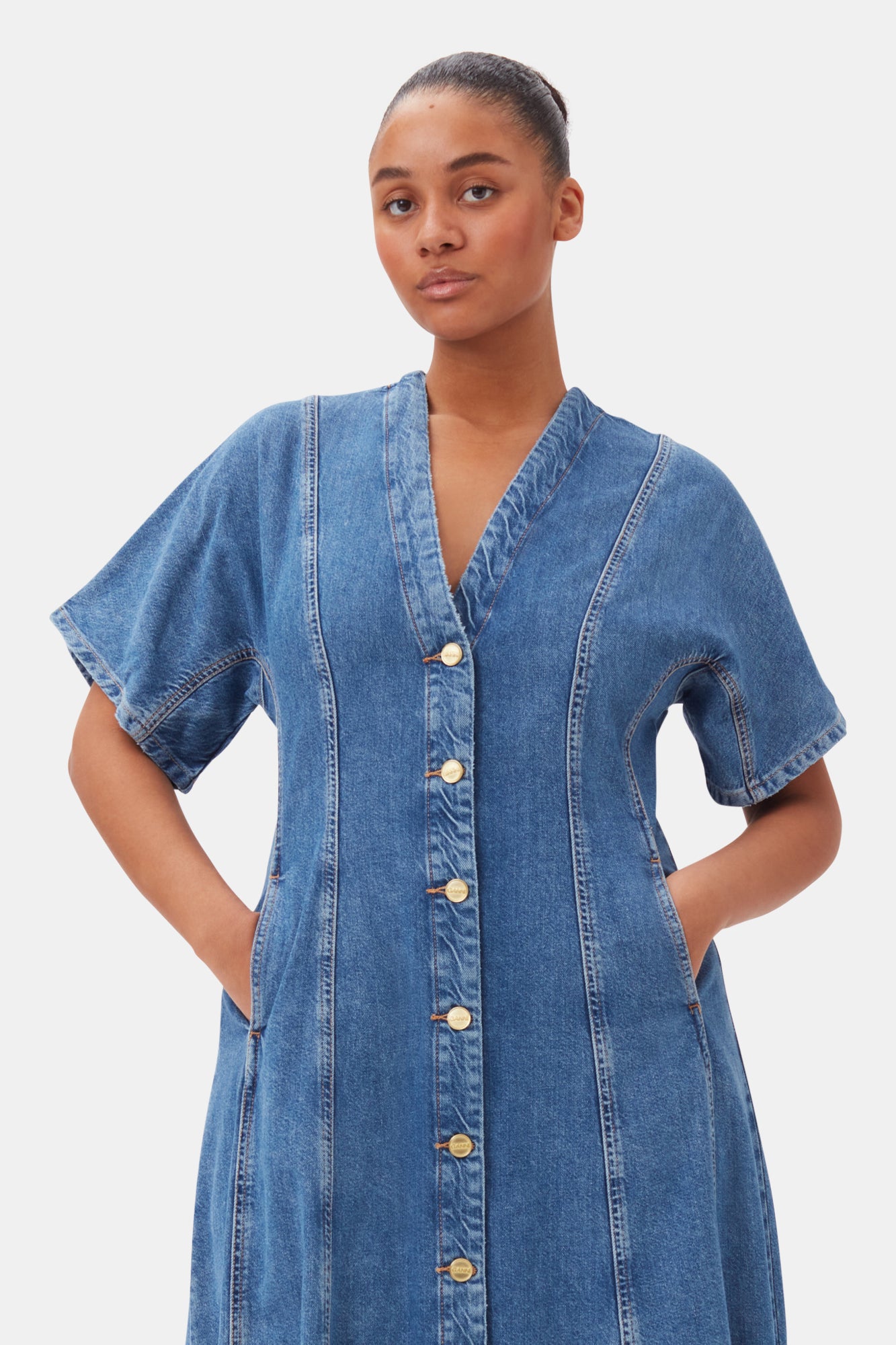 CIRCULOSE Future Denim Maxi Dress | Mid Blue Stone