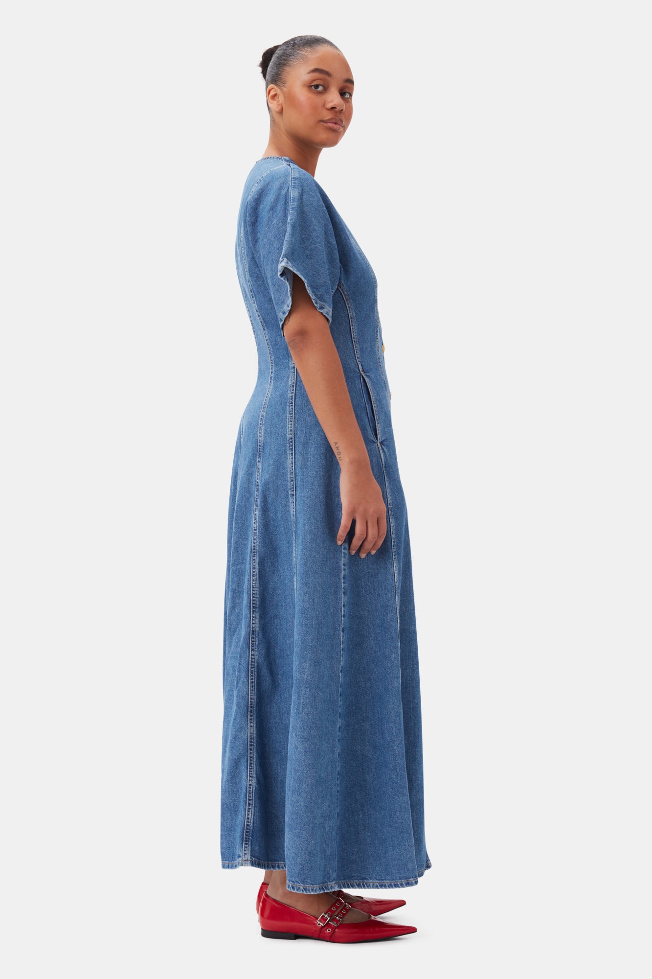 CIRCULOSE Future Denim Maxi Dress | Mid Blue Stone