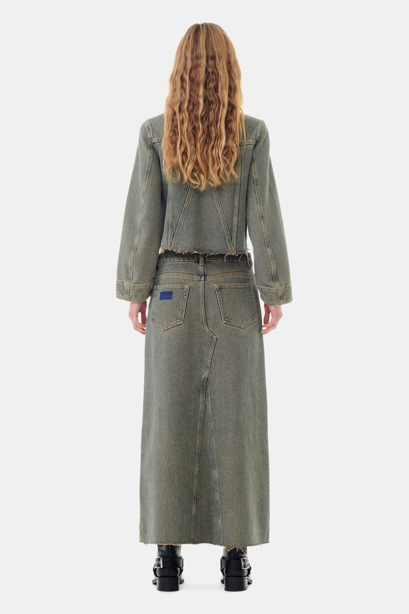 Overdyed Heavy Denim Maxi Skirt | Shitake
