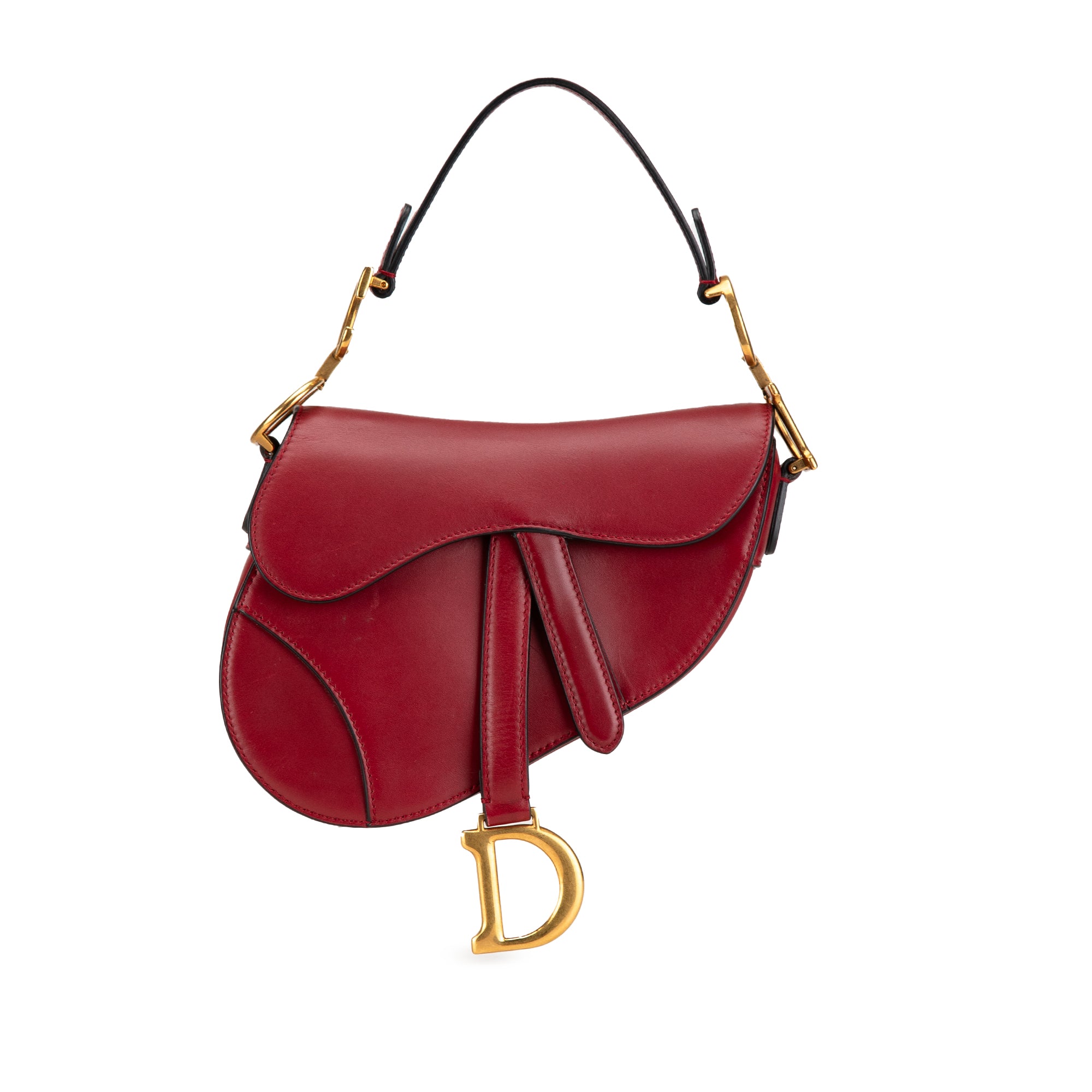 Dior | Pre-Owned Mini Grained Calfskin Saddle Bag | Red/Bordeau