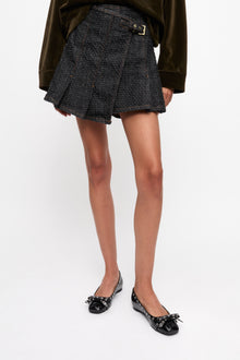 Fluffy Denim Wrap Mini Skirt | Black