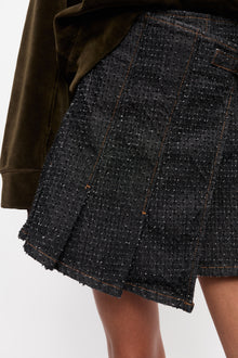 Fluffy Denim Wrap Mini Skirt | Black