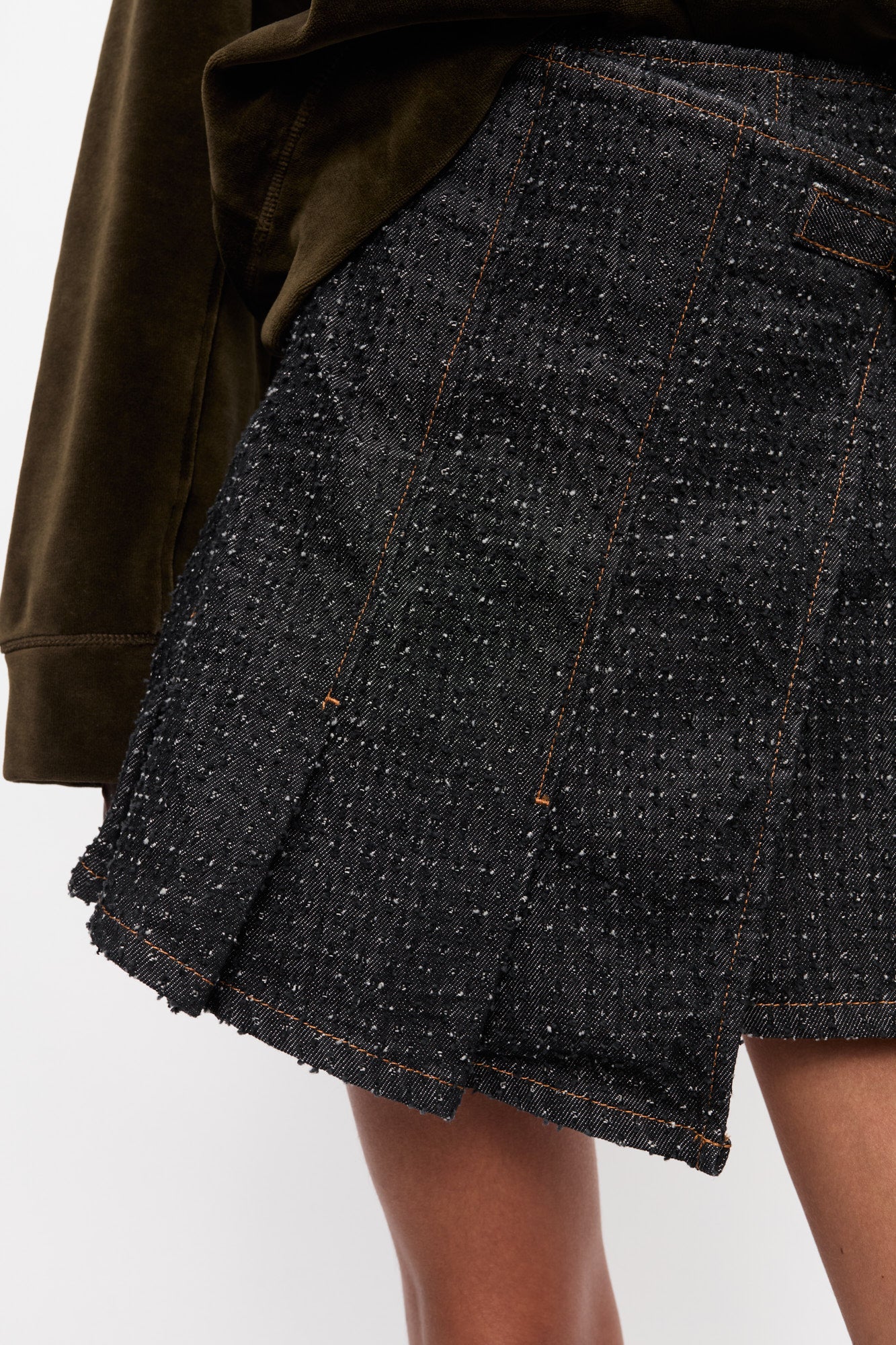 Fluffy Denim Wrap Mini Skirt | Black