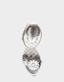 Jazzier Sandal | Silver Mirror Floral Faux Leather