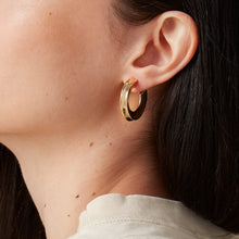 Hidden Heart Hoop Earrings in Gold on Model Close Up