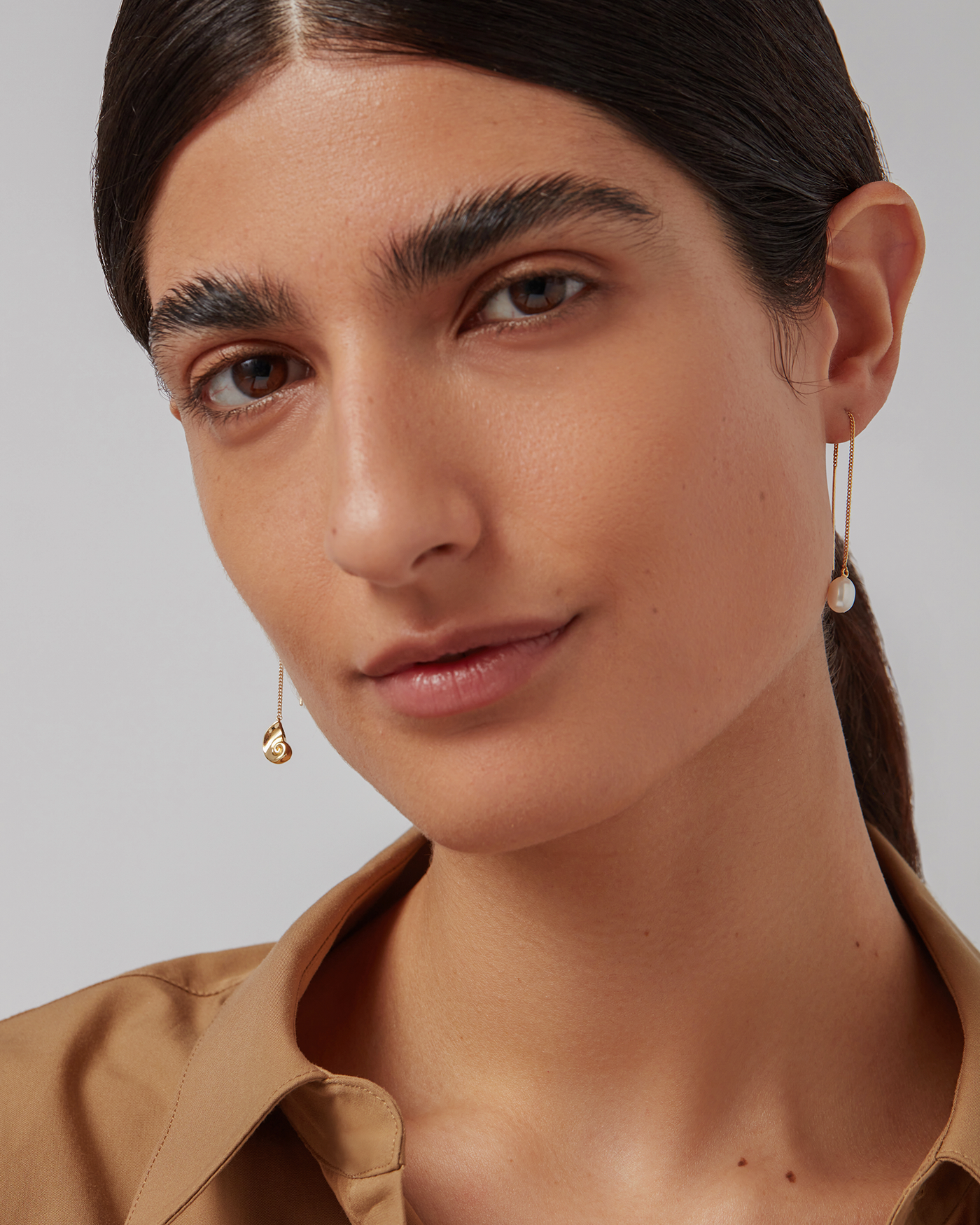Freshwater Pearls | Lucille Threader Earrings | 14K Gold Dipped Brass