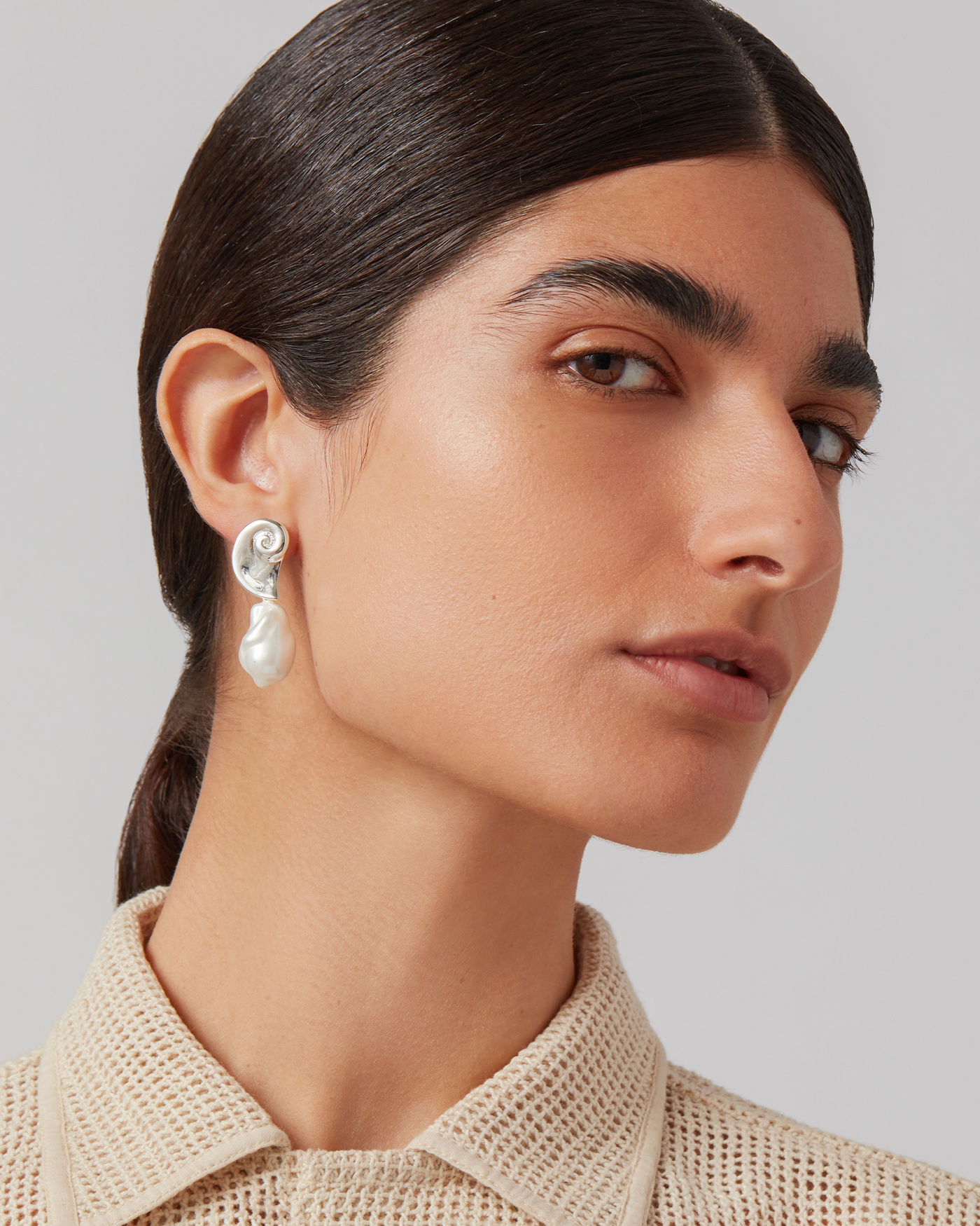 Glass Pearl | Petra Earrings | Silver Dipped Brass