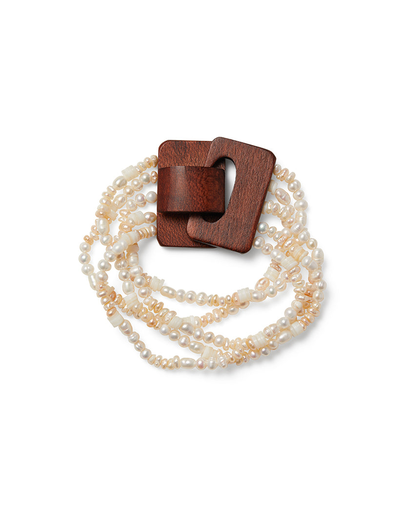 Ivory Pearl Bracelet With Wood Closure | Gold/Ivory