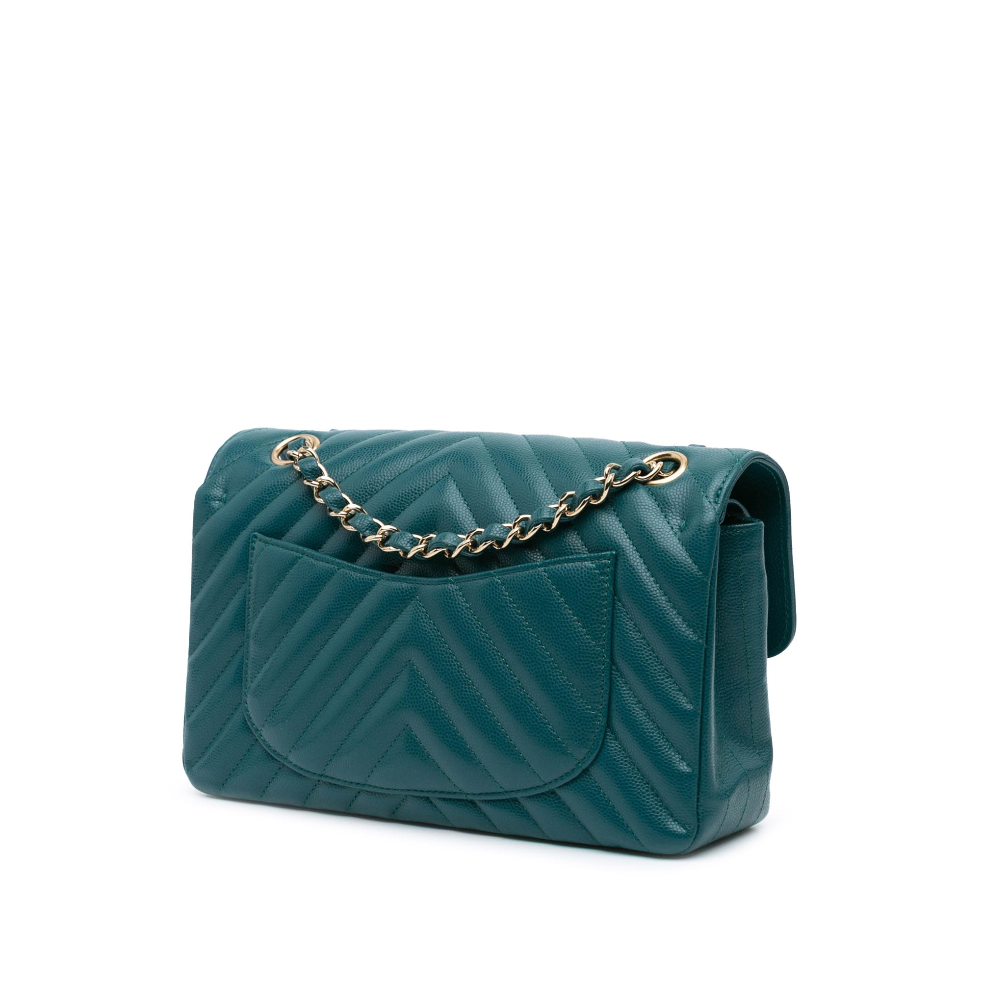 Chanel | Pre-Owned Small Classic Chevron Caviar Double Flap | Blue/Turquoise