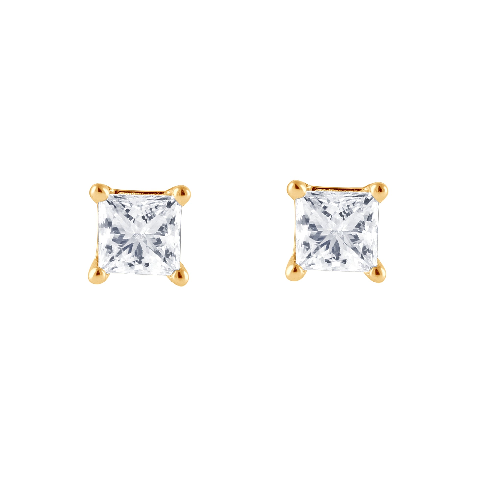 0.83 CT Princess Natural Diamond | Stud Earrings | 14K Yellow Gold | J-K Color | VS Clarity