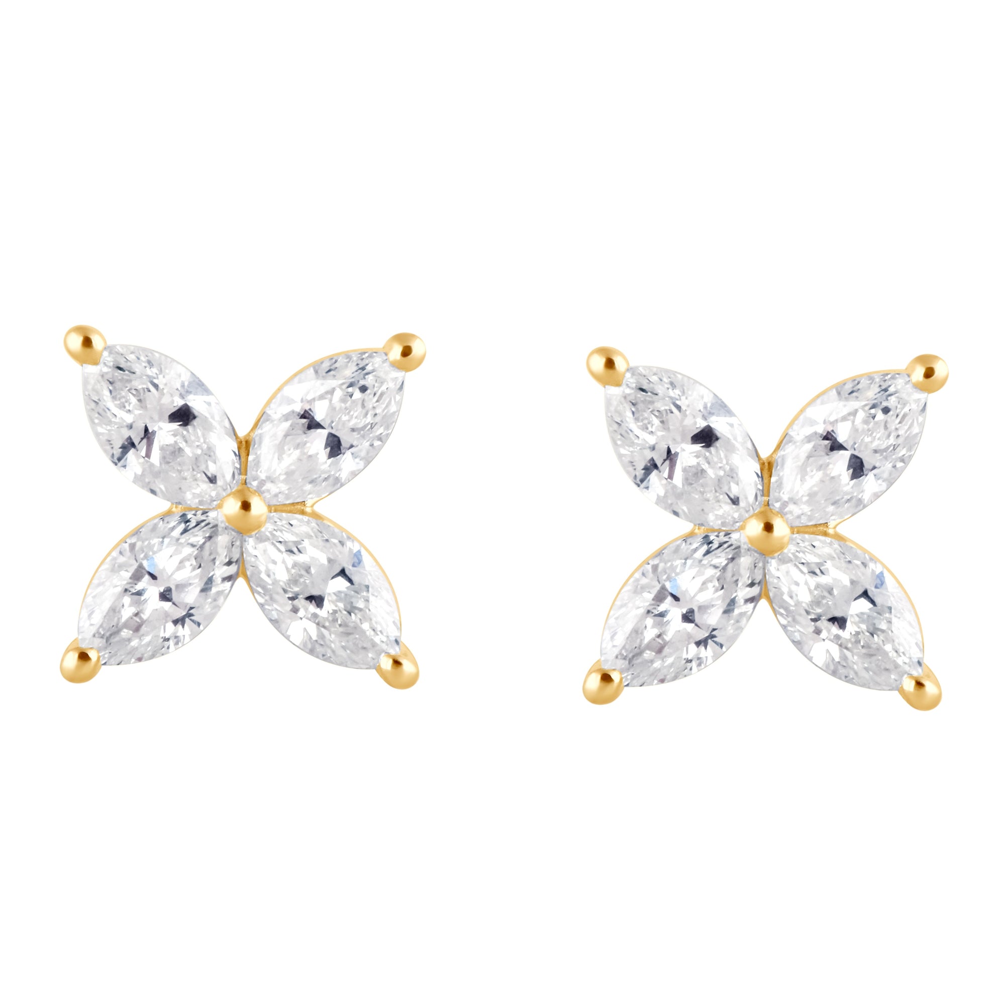 0.65 CT Marquise Natural Diamond | Stud Earrings | 14K Yellow Gold | J-K Color | VS Clarity