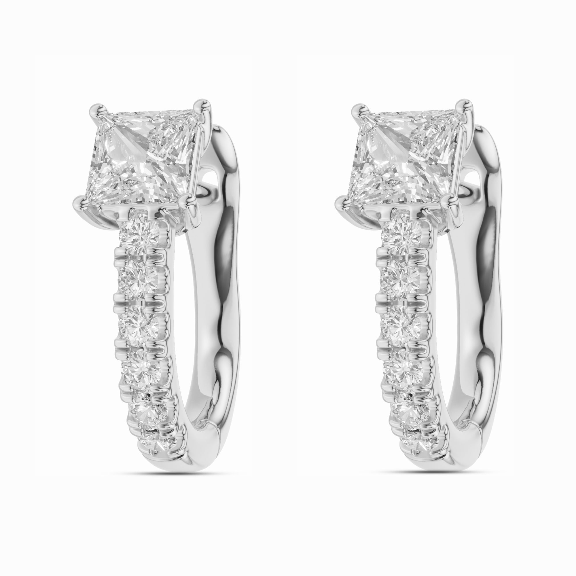 0.80 CT Princess/Round Lab-Grown Diamond | Fashion Earrings | 14K White Gold | F Color | VS Clarity